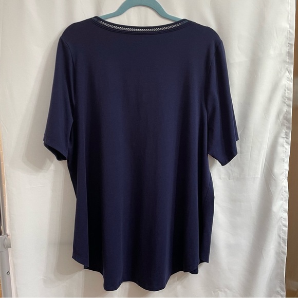 Lane Bryant 18/20 Deep Blue V-Neck Short Sleeve Top Summer Casual - Picture 4 of 4